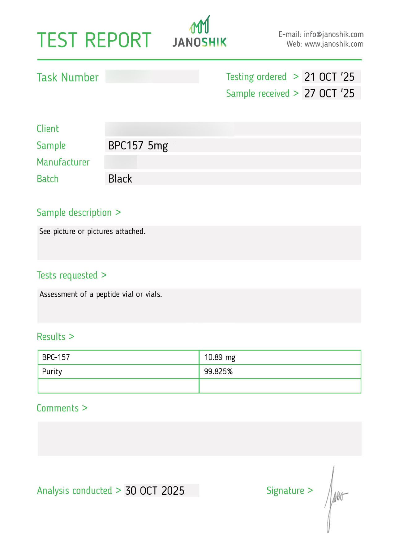 BPC-157 5mg Certificate of Analysis